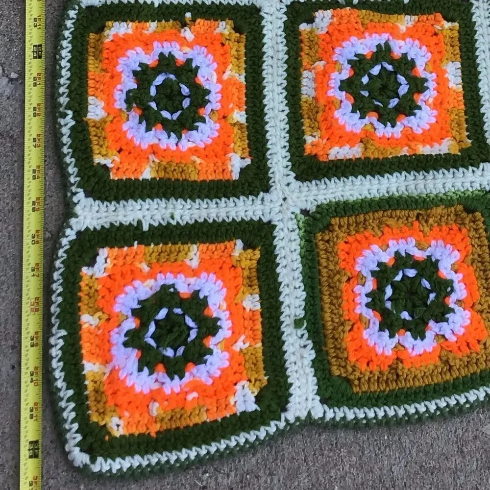 Granny Squares Home Made Crochet Throw Blanket 36” X 44” Good Condition